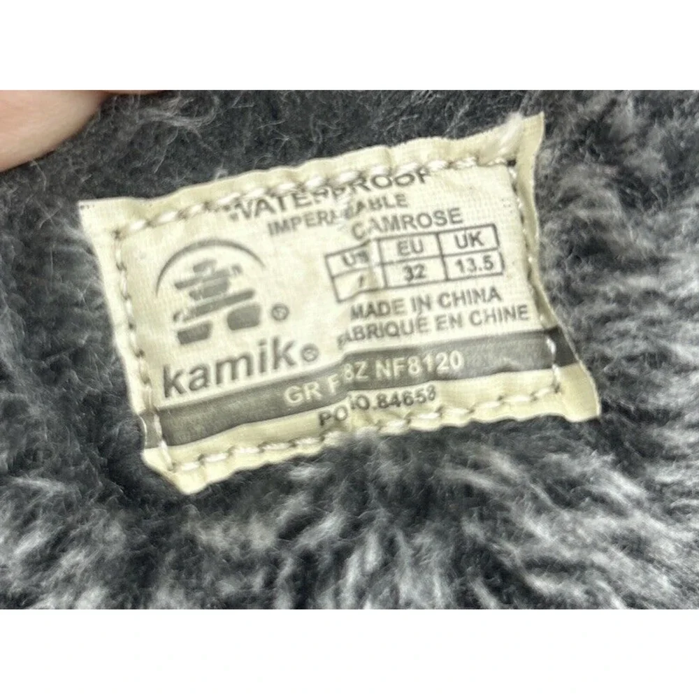 Kamik Girl's Camrose Winter Boots Size 1 Black Waterproof Lace Up Snow Faux Fur
